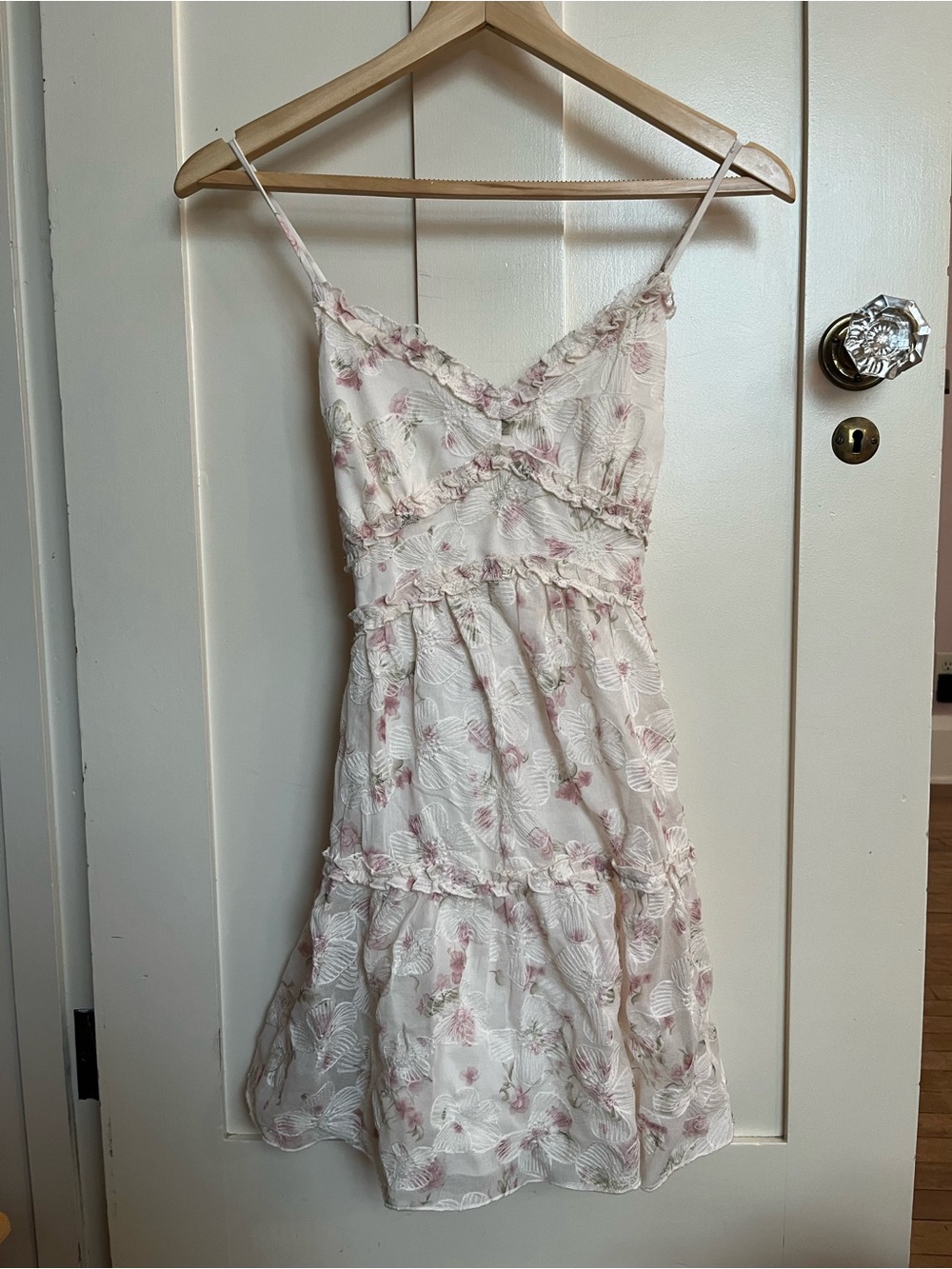 Women's Floral White & Pink Spaghetti-Strap Dress